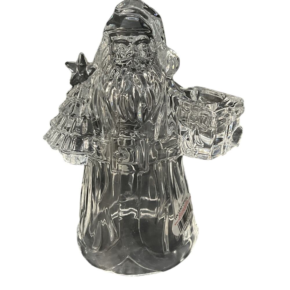 Vtg Santa 24% Lead Crystal Glass Candleholder Taper Figurine 7.5" Made in USA